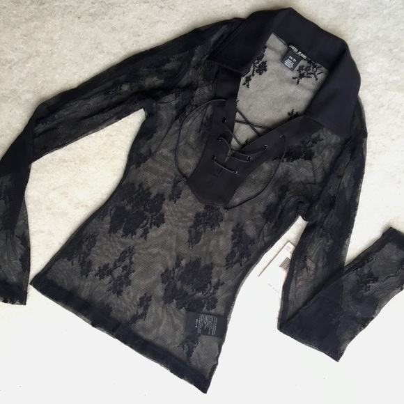 Sheer Lace-Up Mesh Top - Picture 2 of 4